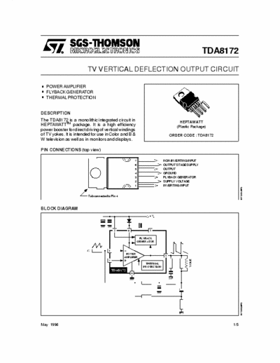 SGS Thomson tda8172 TDA8172 SGS Thomson Data Sheet